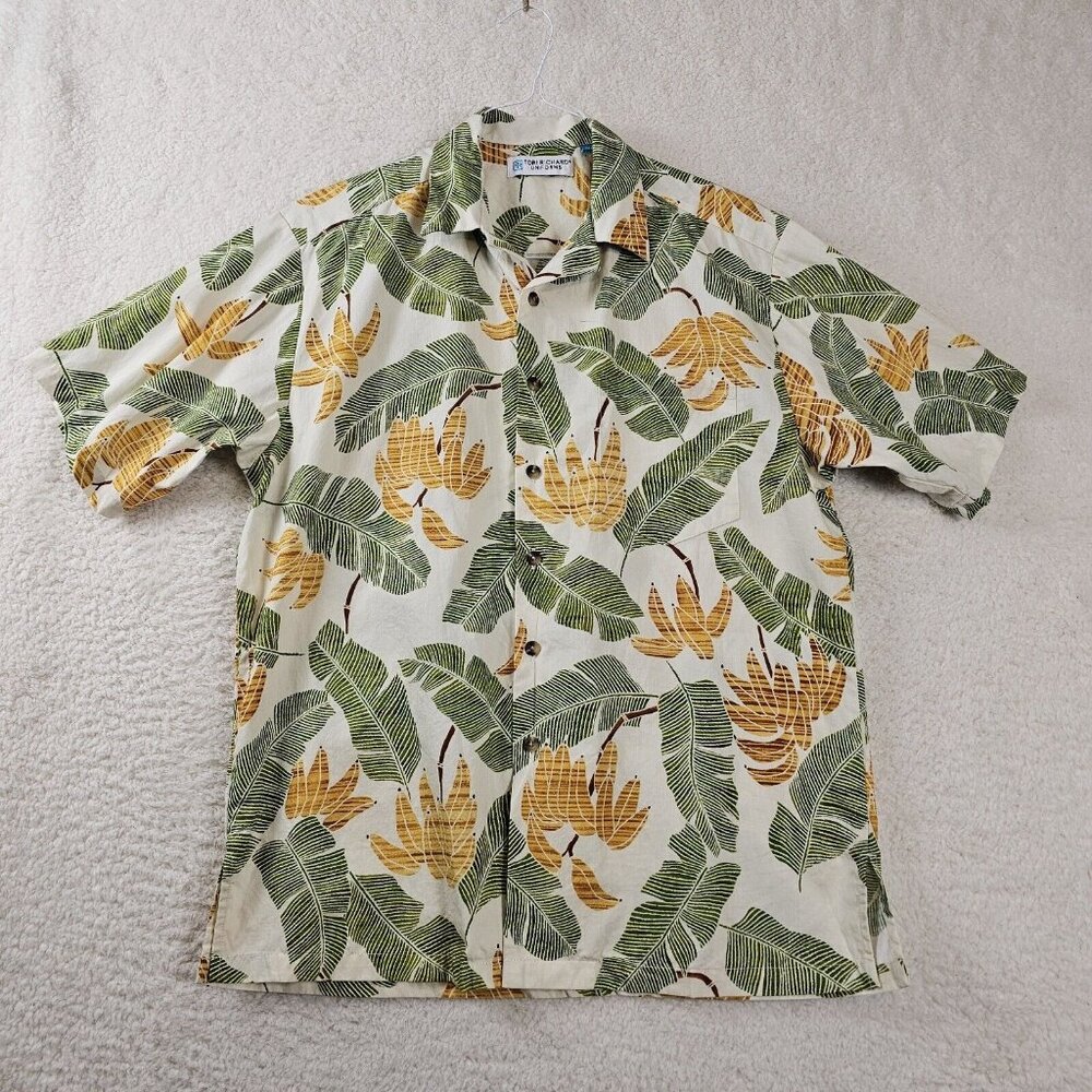 Tori Richard Uniforms Hawaiian Shirt Men's Small Cream Bananas Tropical Leaves